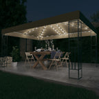 Carpa cenador de jardín con tira de luces LED 3x3 m taupé