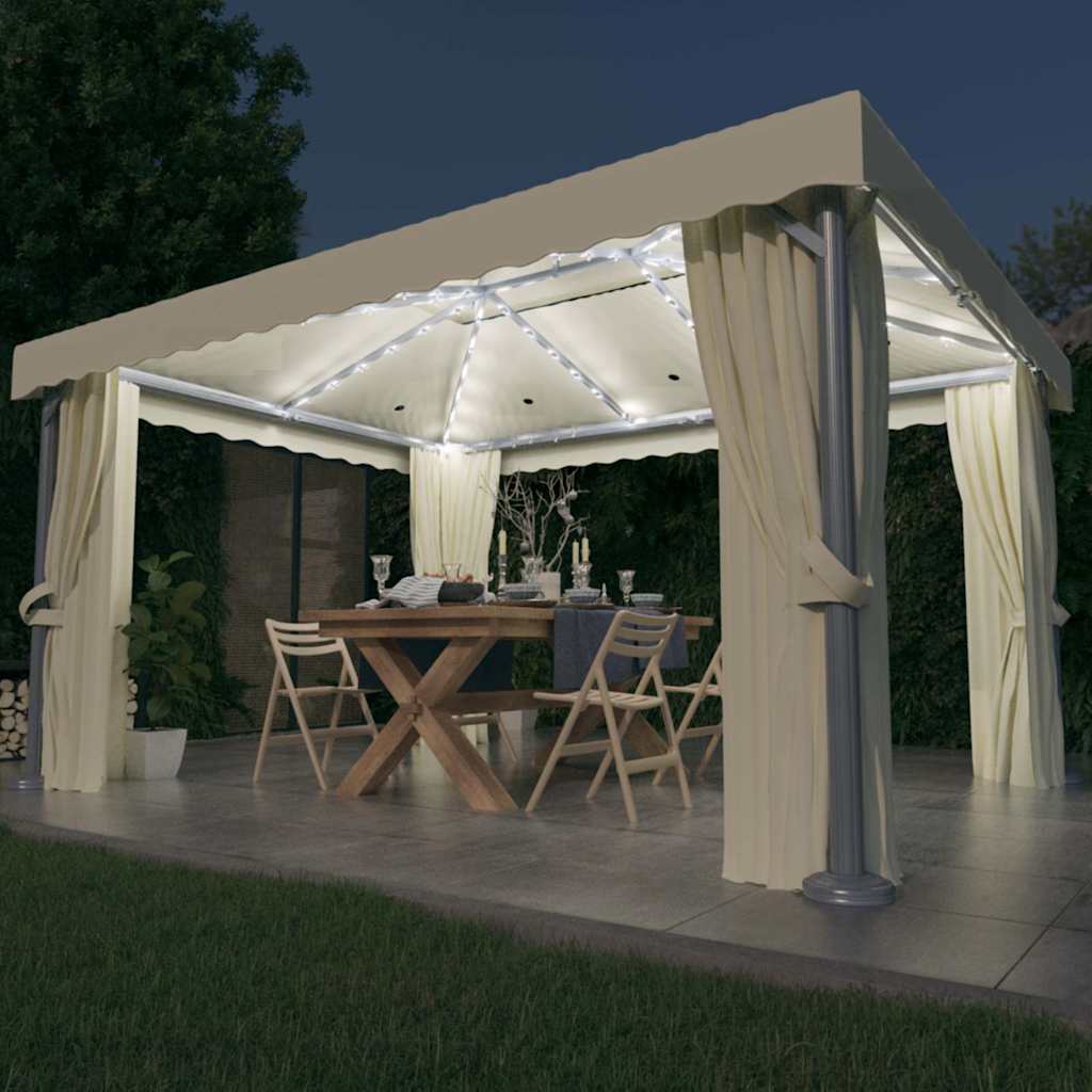 Cenador con cortina blanco crema aluminio 3x3 m