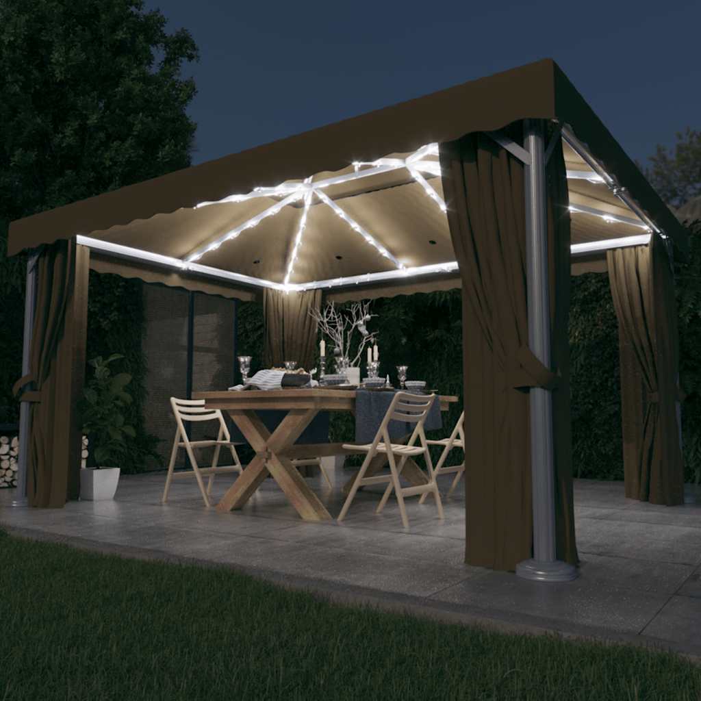 Cenador con cortina blanco crema aluminio 3x3 m
