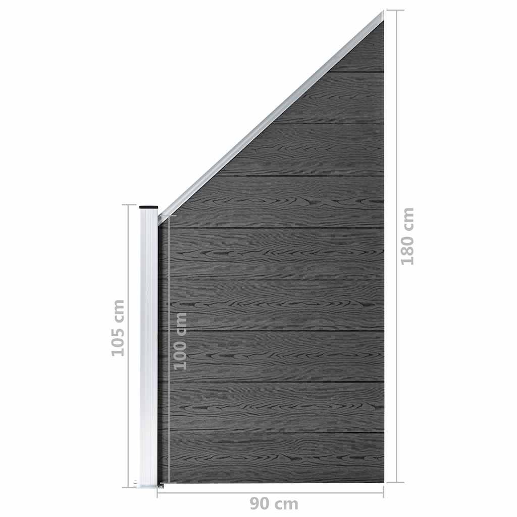 JSet de paneles de valla WPC negro 965x(105-186) cm