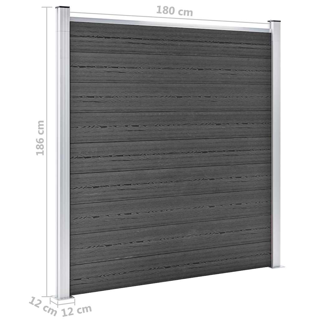 JSet de paneles de valla WPC negro 965x(105-186) cm