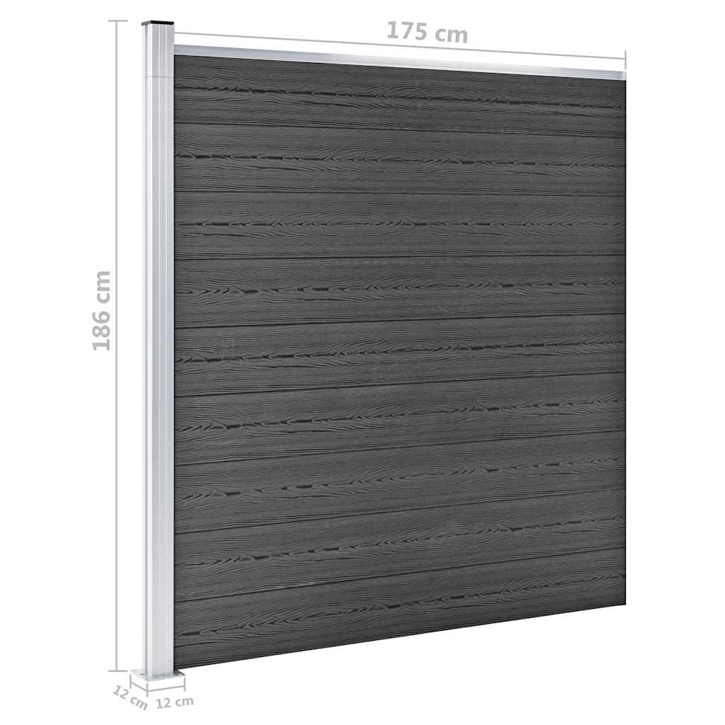 JSet de paneles de valla WPC negro 965x(105-186) cm