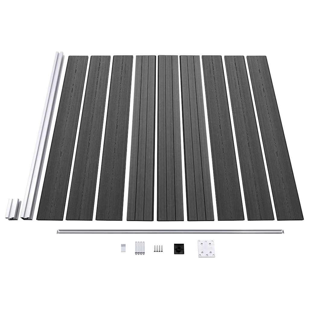 JSet de paneles de valla WPC negro 965x(105-186) cm