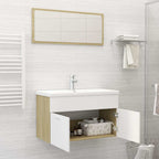 Set de muebles de baño madera ingeniería blanco y roble Sonoma