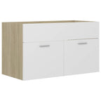 Set de muebles de baño madera ingeniería blanco y roble Sonoma