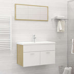Set de muebles de baño madera ingeniería blanco y roble Sonoma