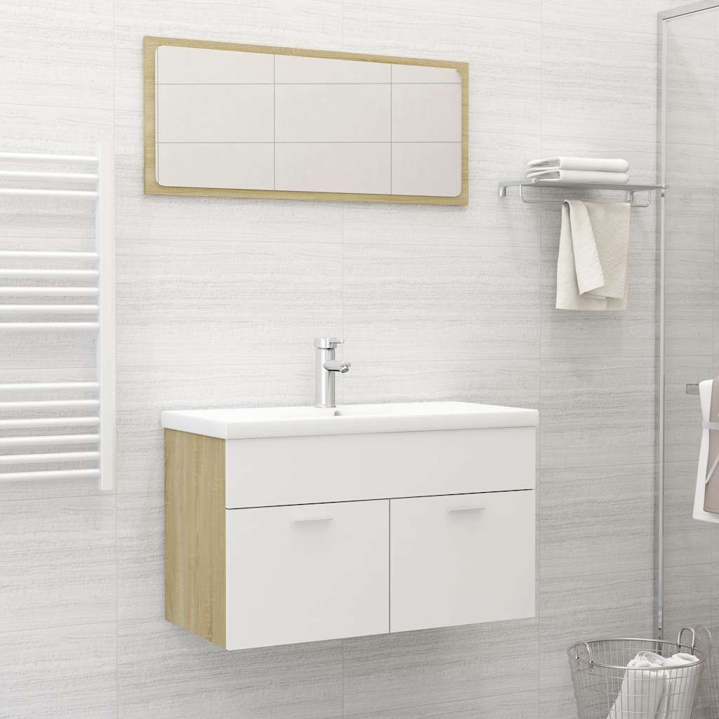 Set de muebles de baño madera ingeniería blanco y roble Sonoma