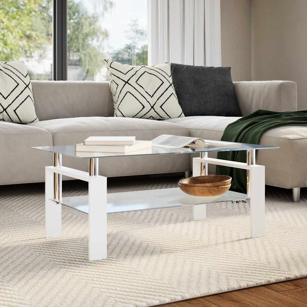 Mesa de centro vidrio templado blanco transparente 95x55x40 cm