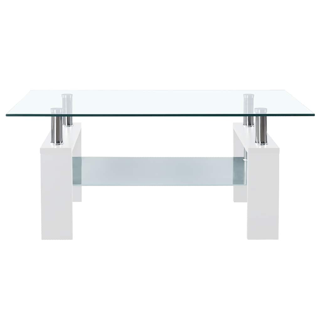 Mesa de centro vidrio templado blanco transparente 95x55x40 cm