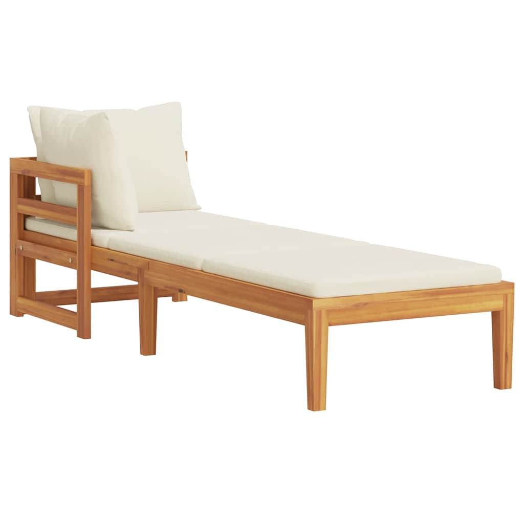 Tumbona 1 reposabrazos con cojines crema madera maciza acacia