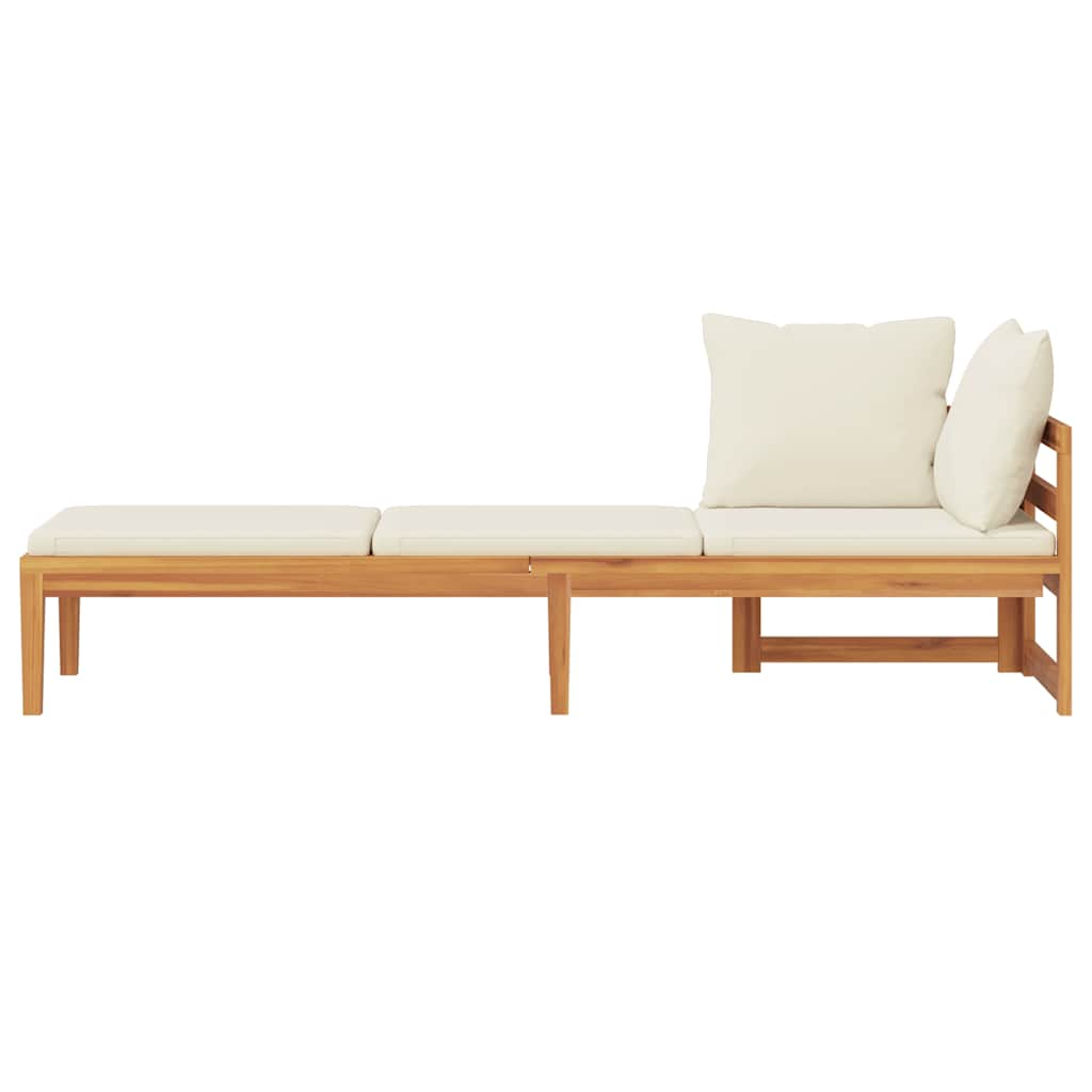 Tumbona 1 reposabrazos con cojines crema madera maciza acacia