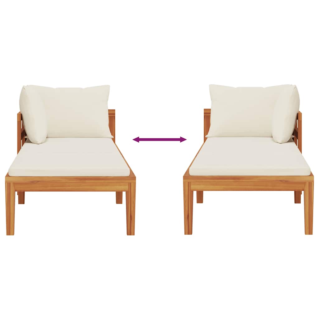 Tumbona 1 reposabrazos con cojines crema madera maciza acacia