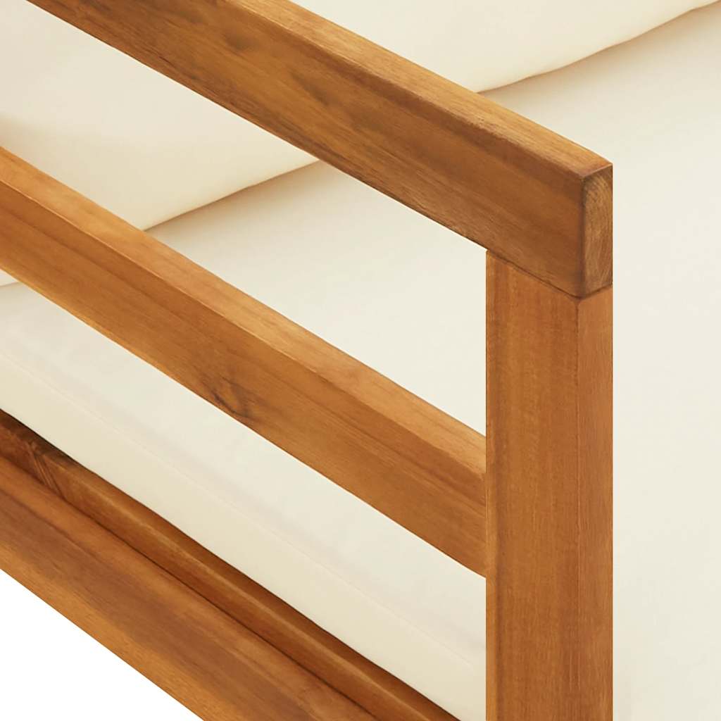 Tumbona 1 reposabrazos con cojines crema madera maciza acacia