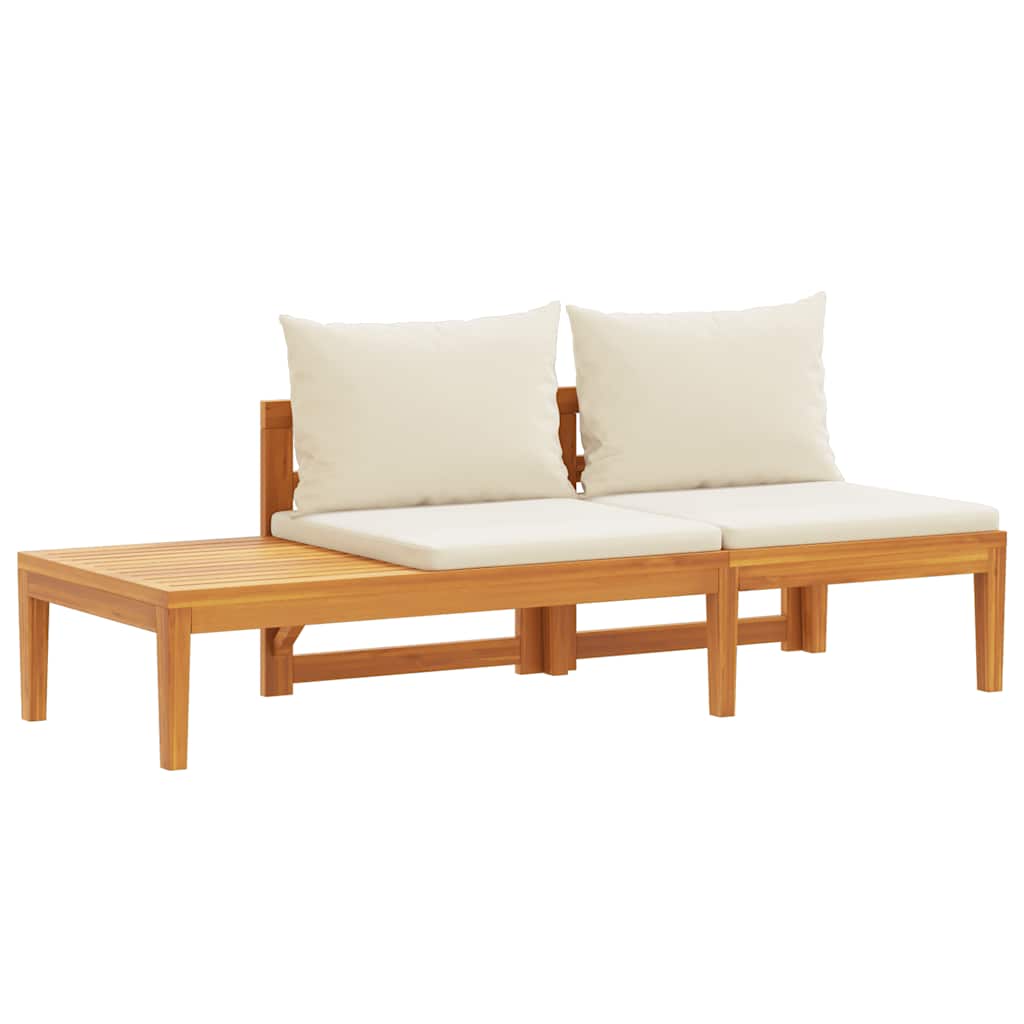 Banco de jardín y mesa cojines crema madera maciza de acacia