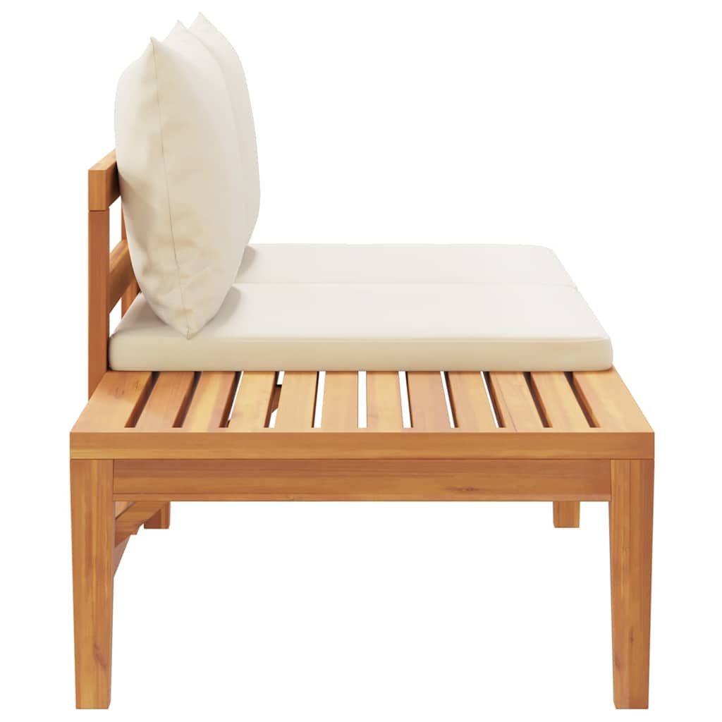 Banco de jardín y mesa cojines crema madera maciza de acacia