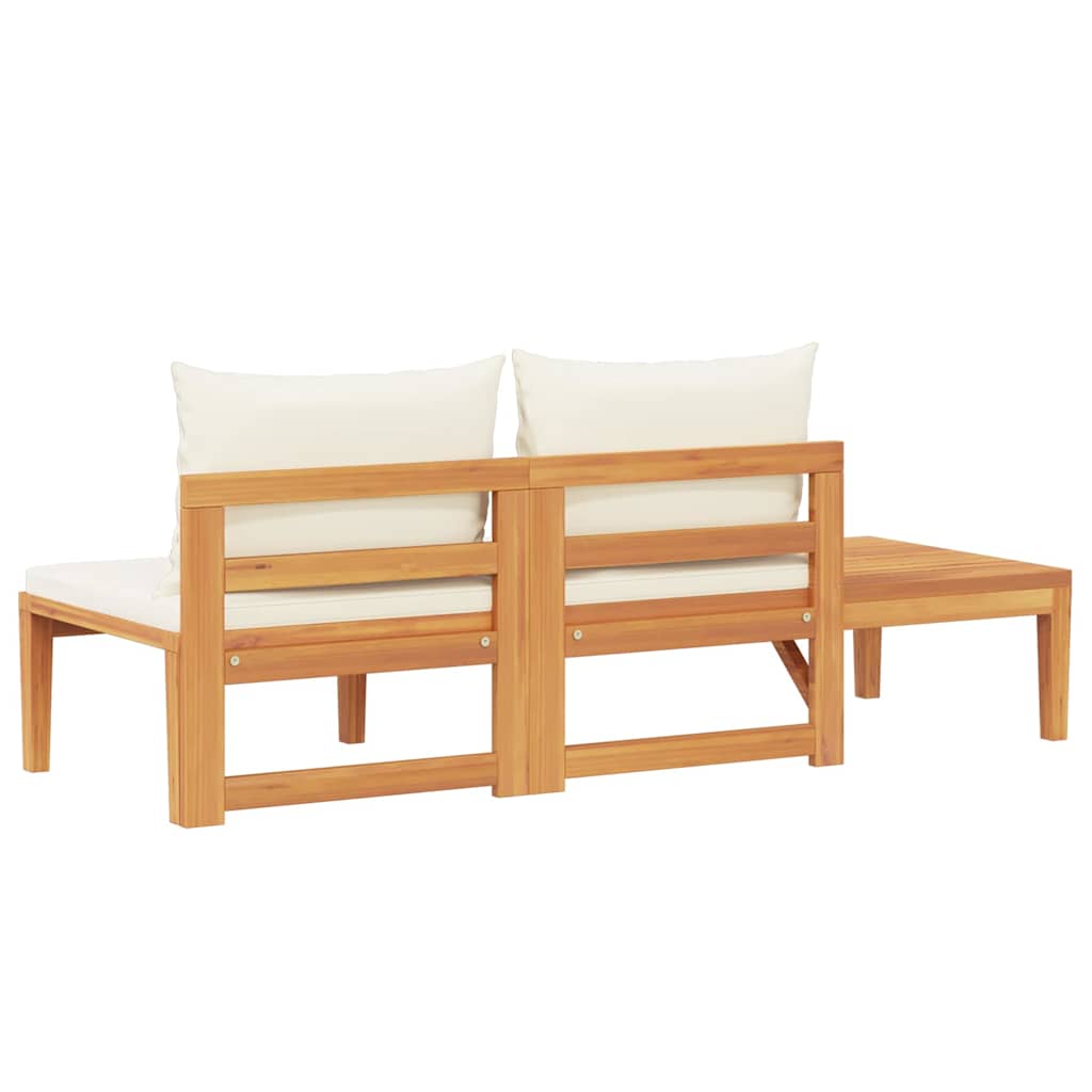 Banco de jardín y mesa cojines crema madera maciza de acacia