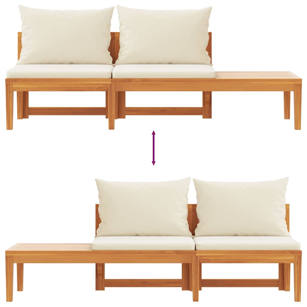Banco de jardín y mesa cojines crema madera maciza de acacia
