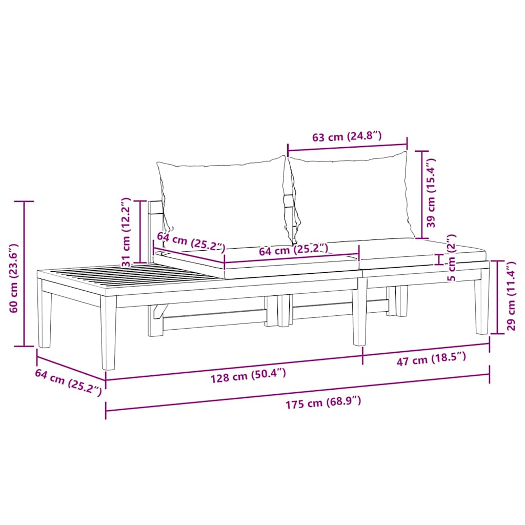 Banco de jardín y mesa cojines crema madera maciza de acacia