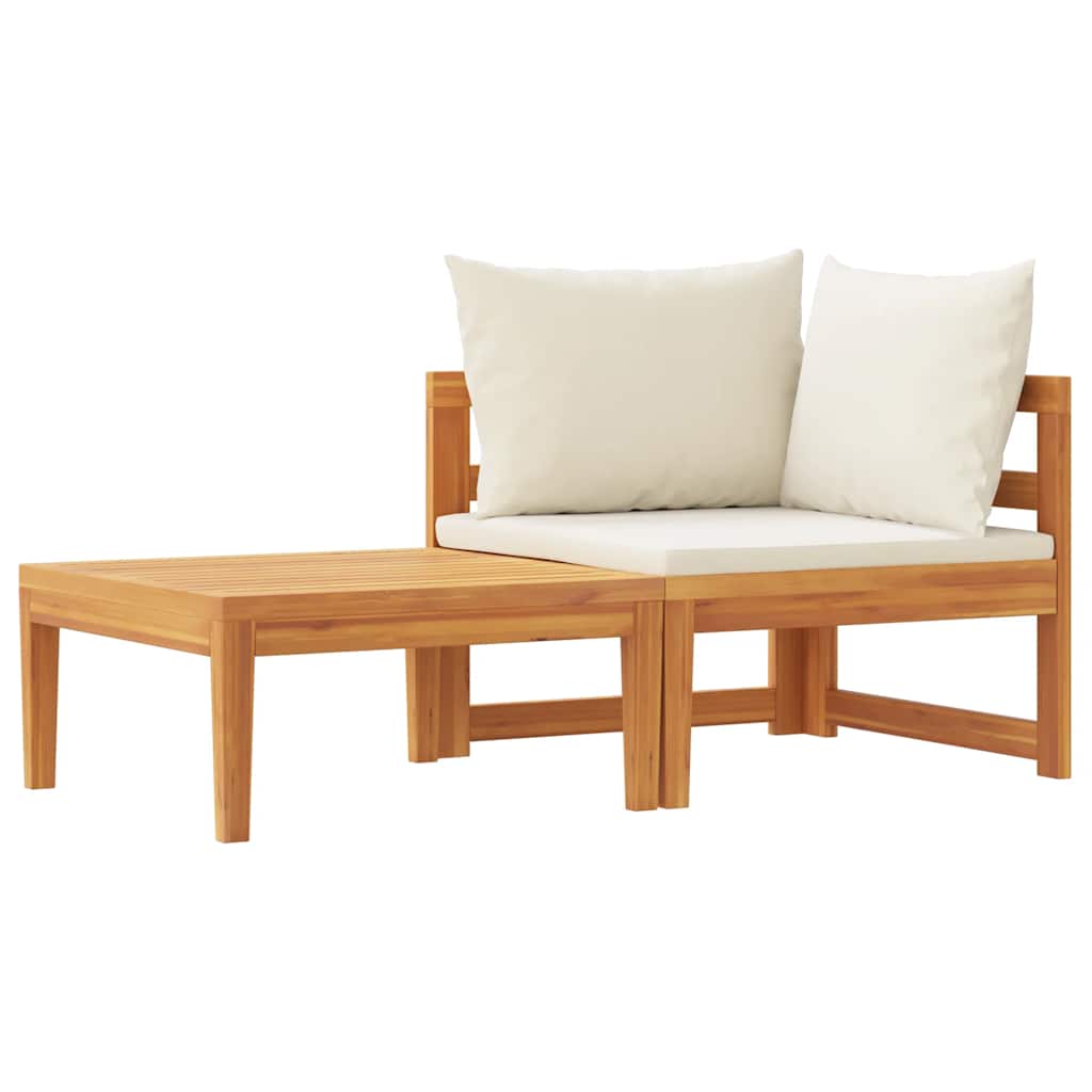 Set muebles de jardín 2 pzas cojines crema madera de acacia