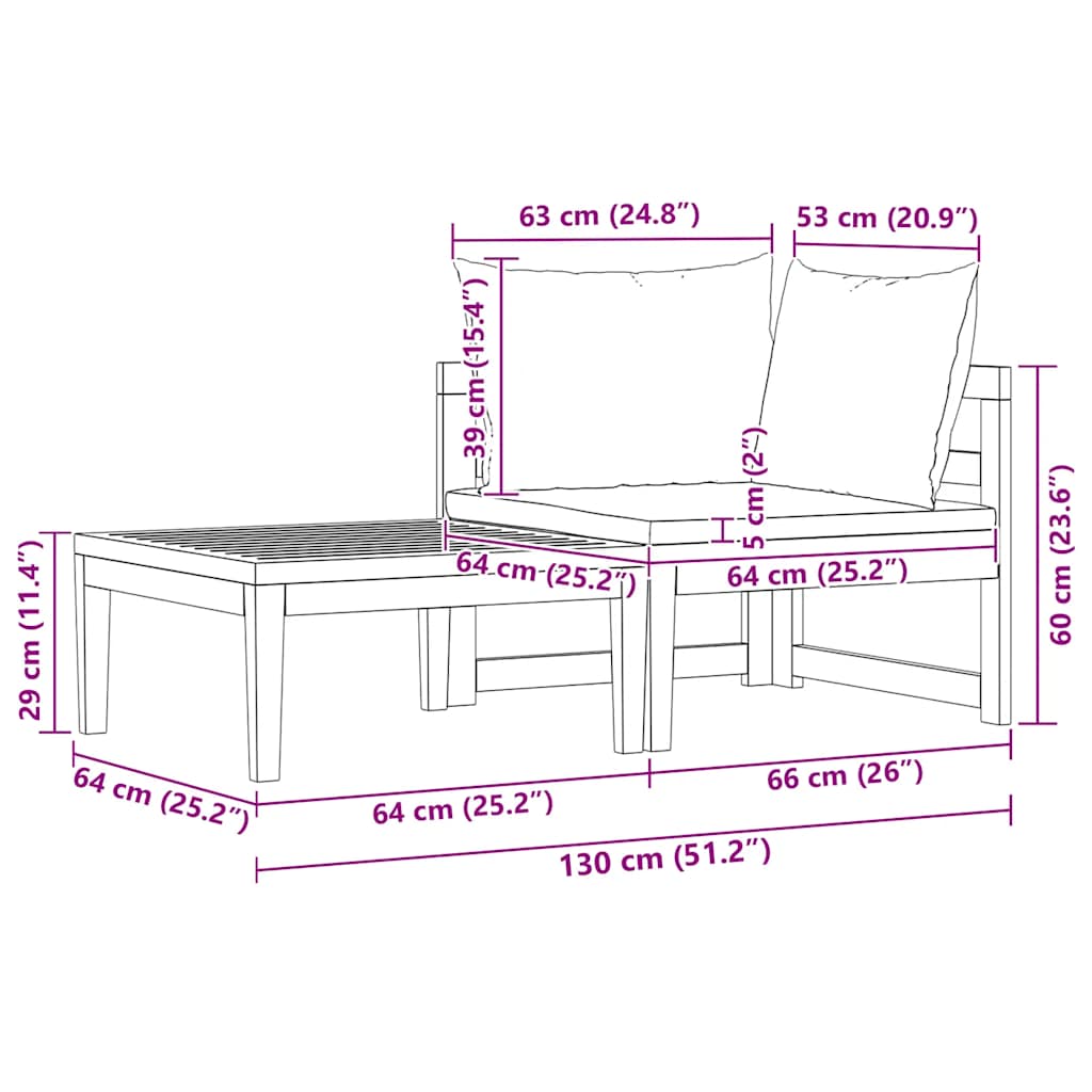 Set muebles de jardín 2 pzas cojines crema madera de acacia