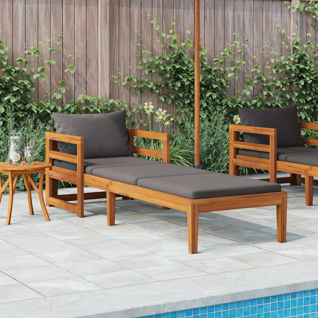 Tumbona con cojines crema madera maciza de acacia