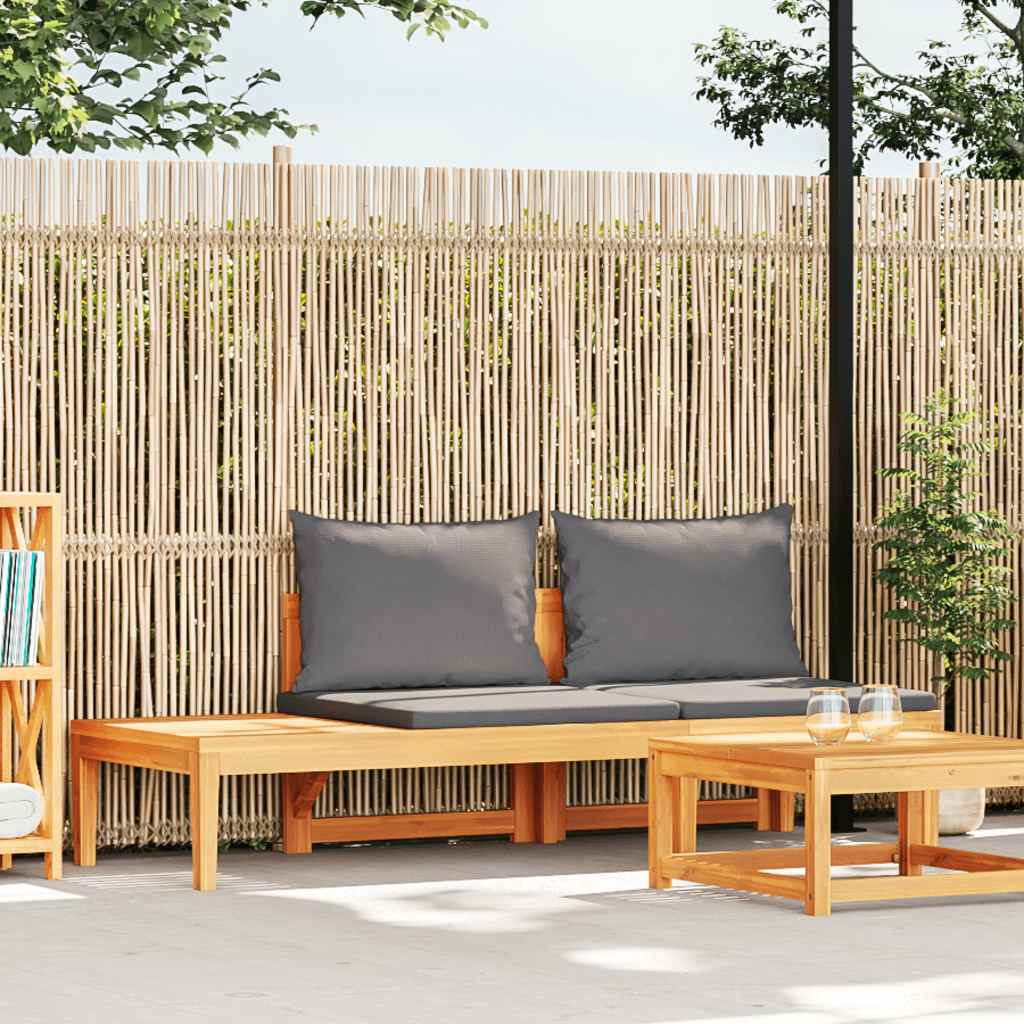 Banco de jardín y mesa cojines crema madera maciza de acacia