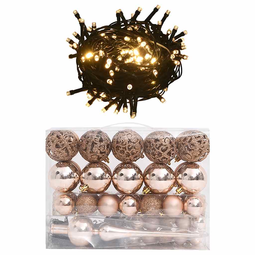 Set de bolas de Navidad 120 pzas con pico 300 LED blanco y gris