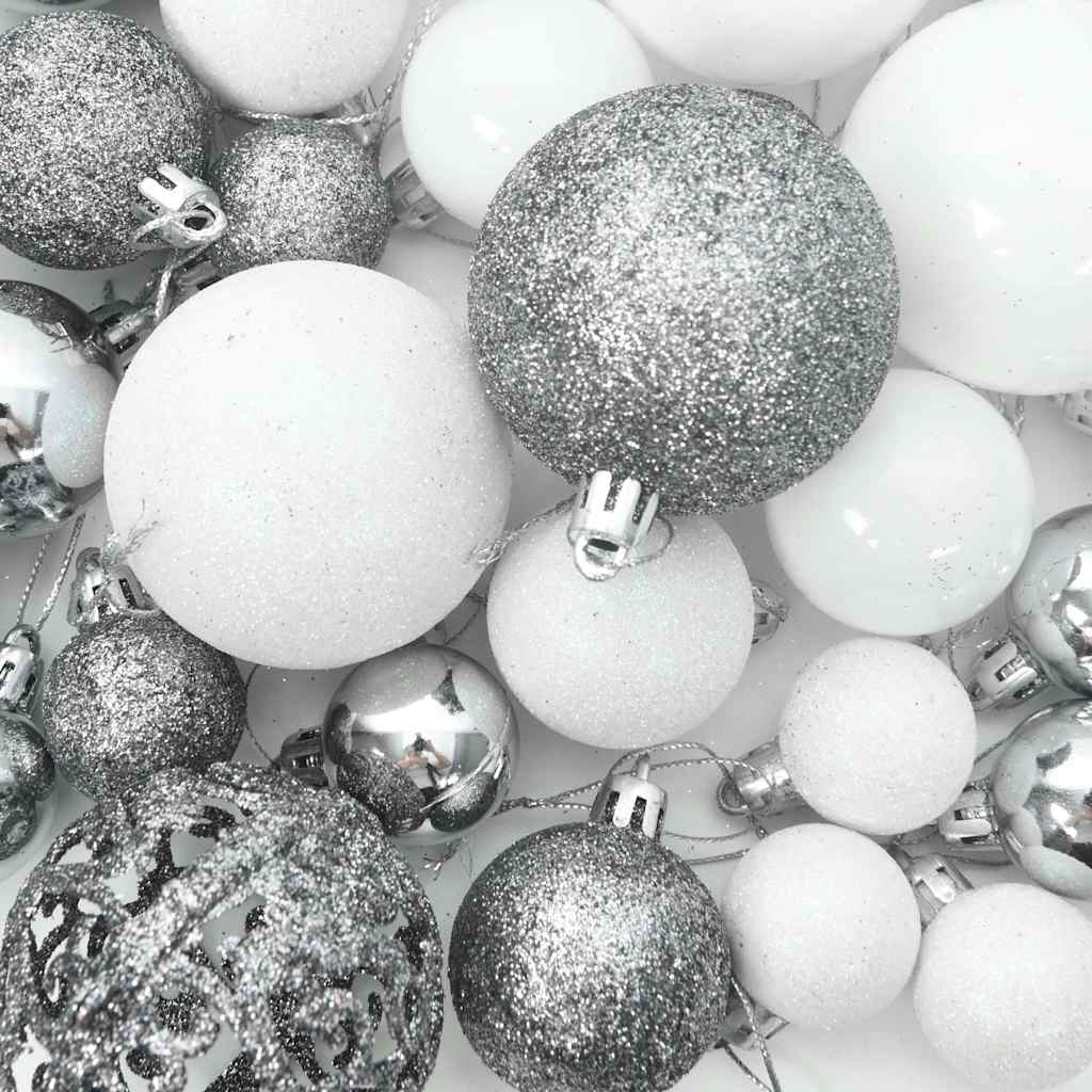 Set de bolas de Navidad 120 pzas con pico 300 LED blanco y gris