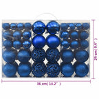 Juego de bolas de Navidad 100 piezas azul