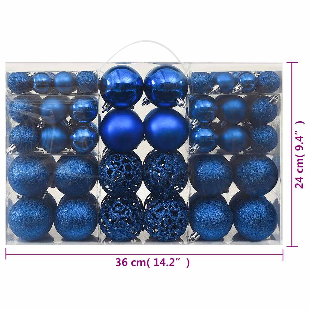 Juego de bolas de Navidad 100 piezas azul