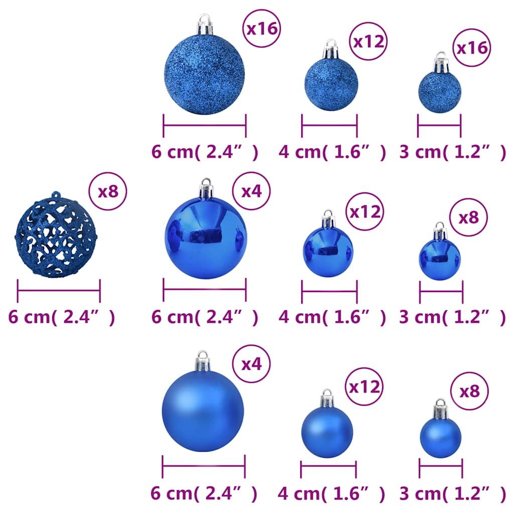 Juego de bolas de Navidad 100 piezas azul