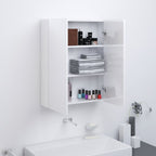 Armario de espejo de baño MDF blanco brillante 60x15x75 cm