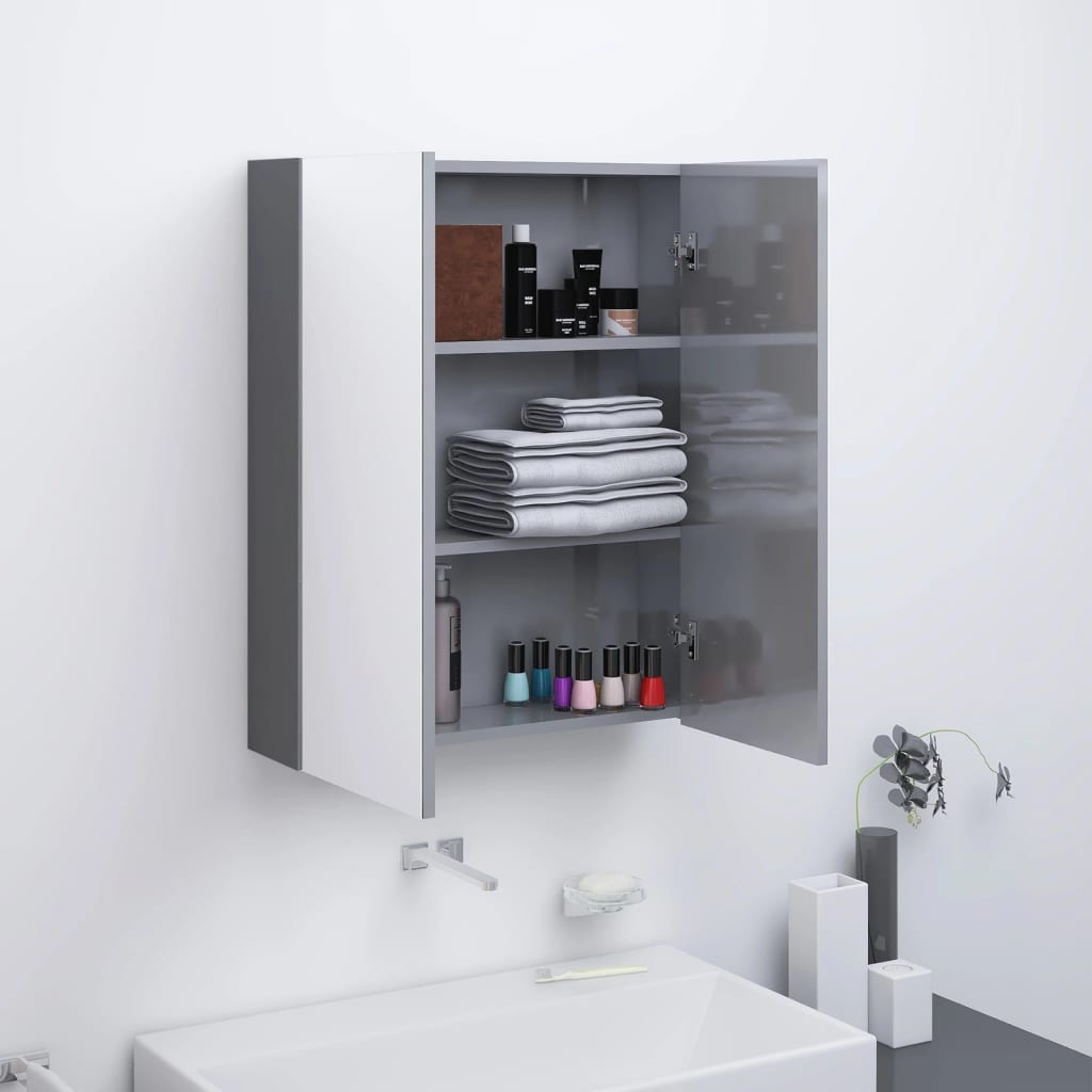 Armario de espejo de baño MDF blanco brillante 60x15x75 cm