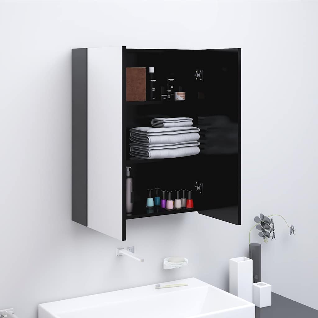 Armario de espejo de baño MDF blanco brillante 60x15x75 cm
