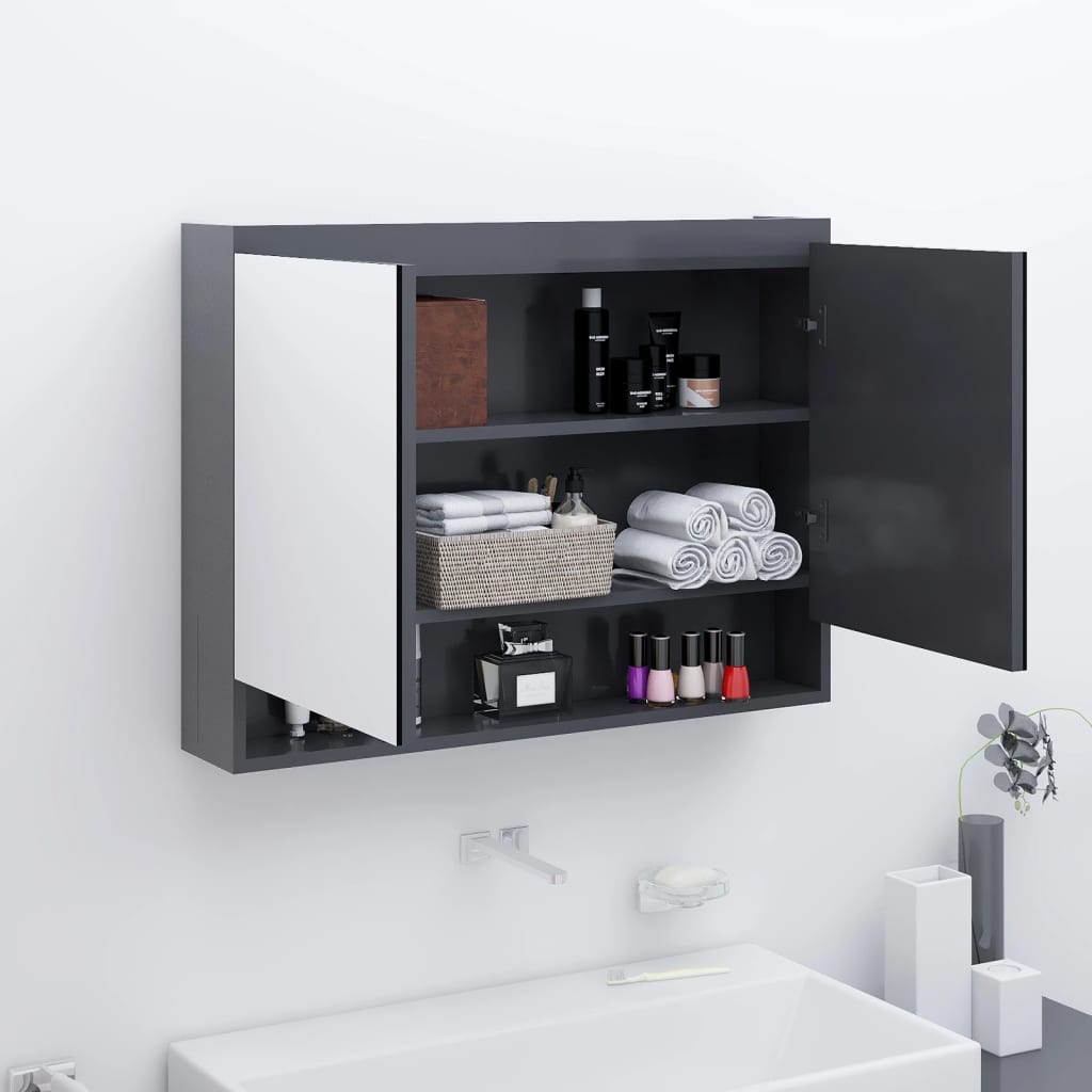 Armario de baño con espejo MDF blanco y roble 80x15x60 cm