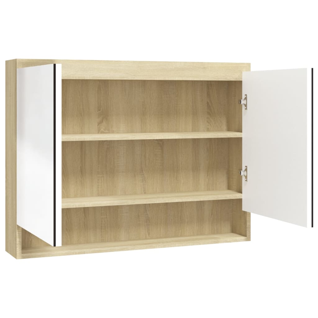 Armario de baño con espejo MDF blanco y roble 80x15x60 cm
