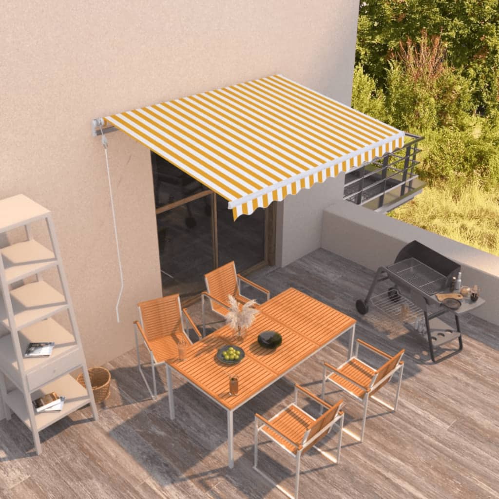 Toldo manual retráctil persiana LED crema 3,5x2,5m