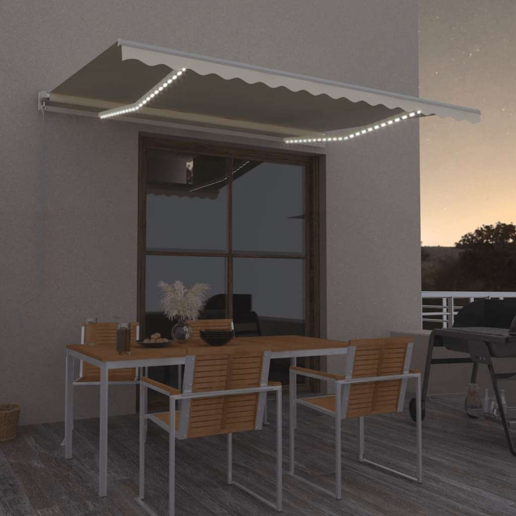 Toldo manual retráctil persiana LED crema 3,5x2,5m