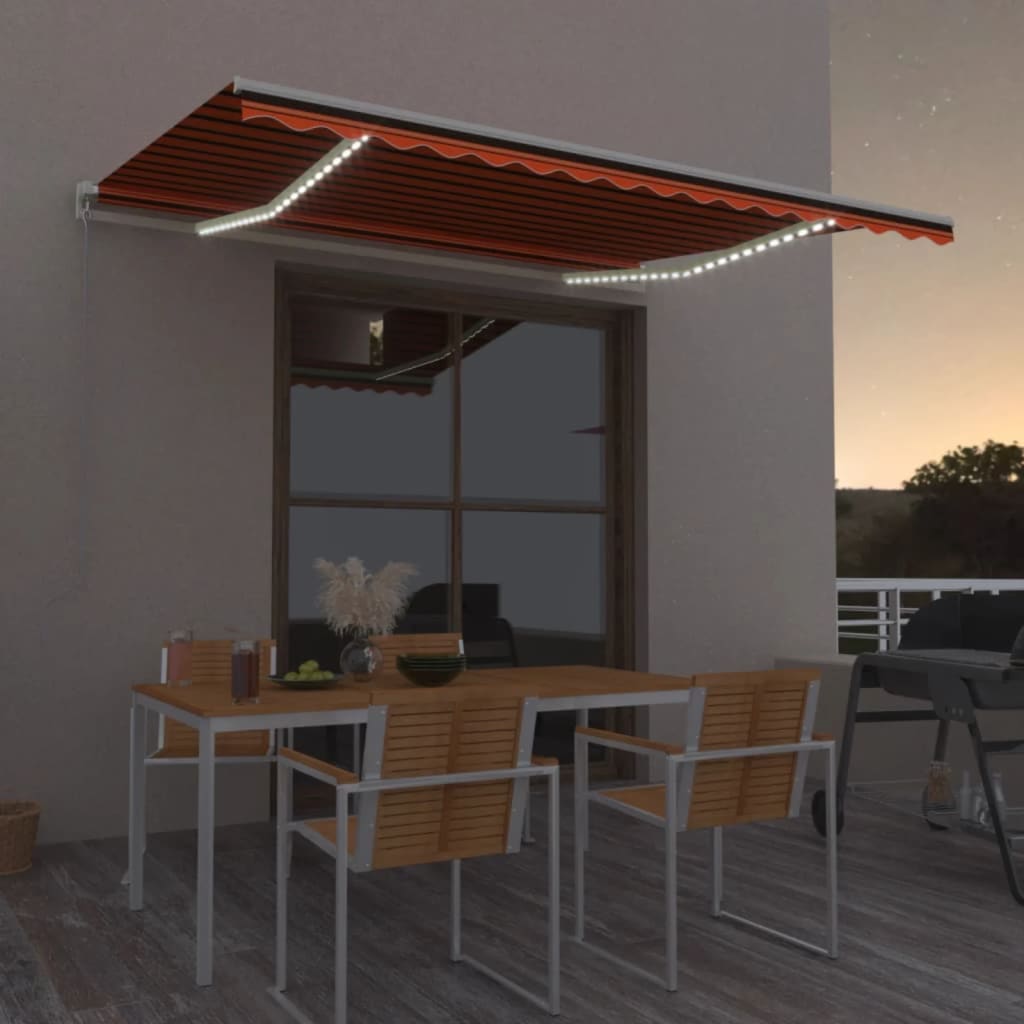 Toldo manual retráctil persiana LED crema 3,5x2,5m