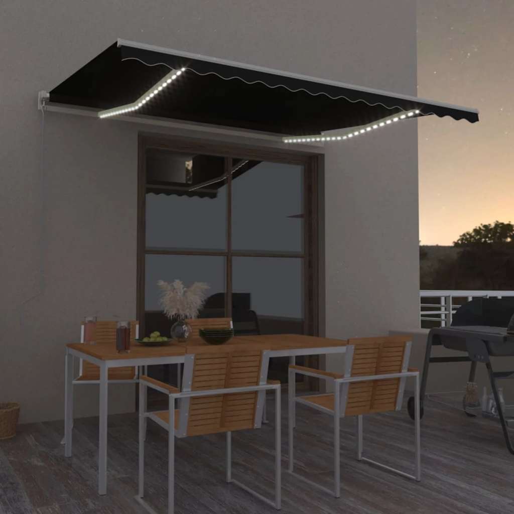 Toldo manual retráctil persiana LED crema 3,5x2,5m