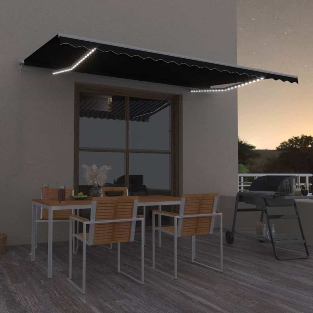 Toldo manual retráctil persiana LED crema 3,5x2,5m