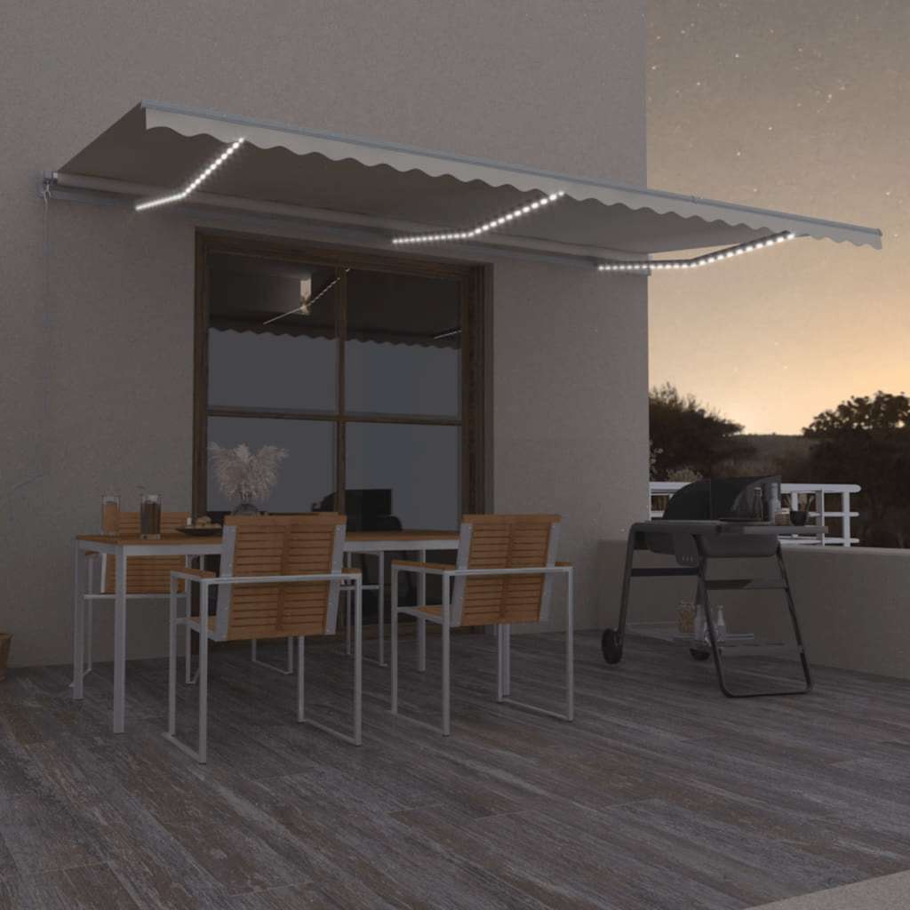 Toldo manual retráctil persiana LED crema 3,5x2,5m