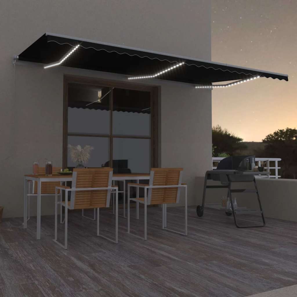Toldo manual retráctil persiana LED crema 3,5x2,5m