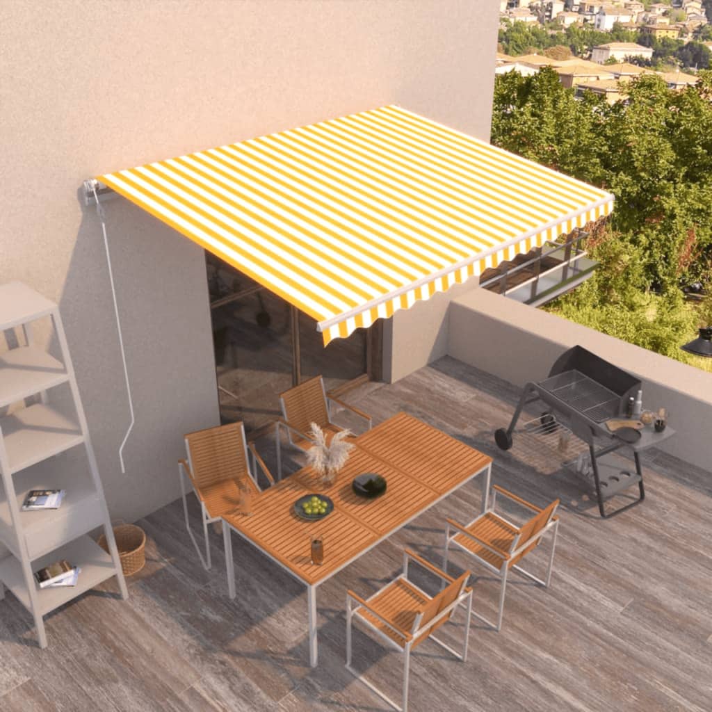 Toldo manual retráctil persiana LED crema 3,5x2,5m