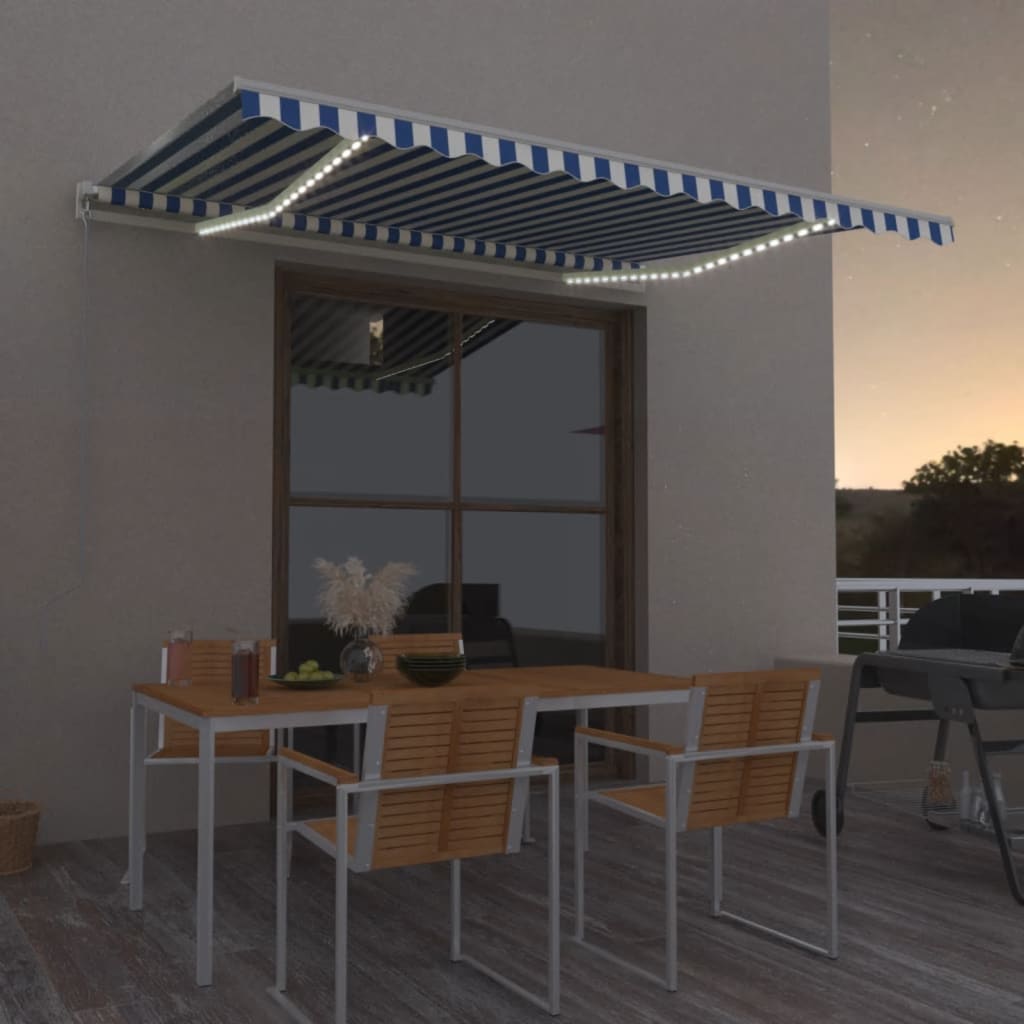 Toldo manual retráctil persiana LED crema 3,5x2,5m