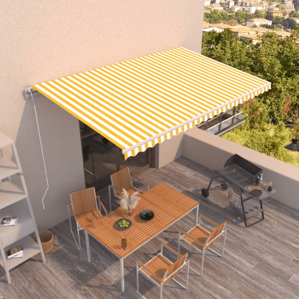 Toldo manual retráctil persiana LED crema 3,5x2,5m