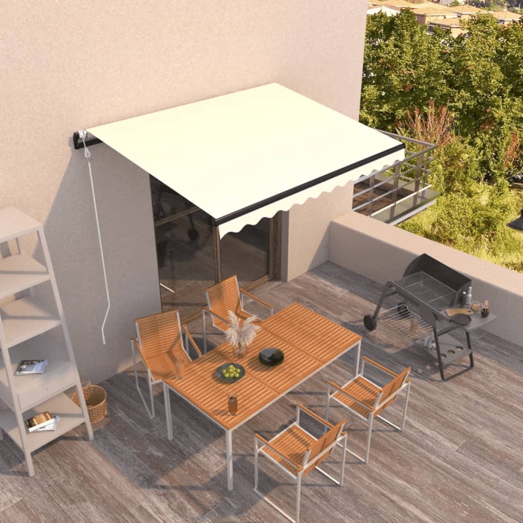 Toldo manual retráctil persiana LED crema 3,5x2,5m