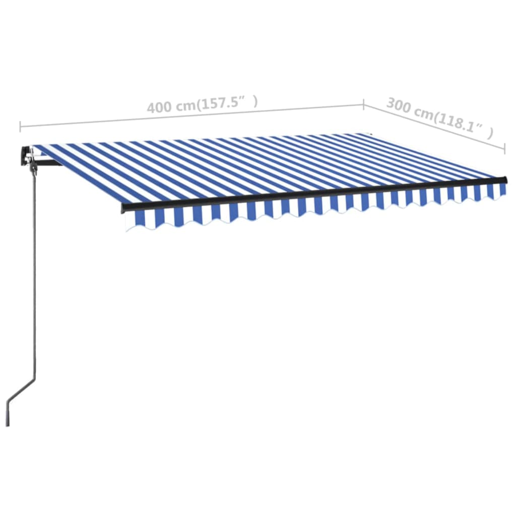 Toldo retráctil manual azul y blanco 400x300 cm