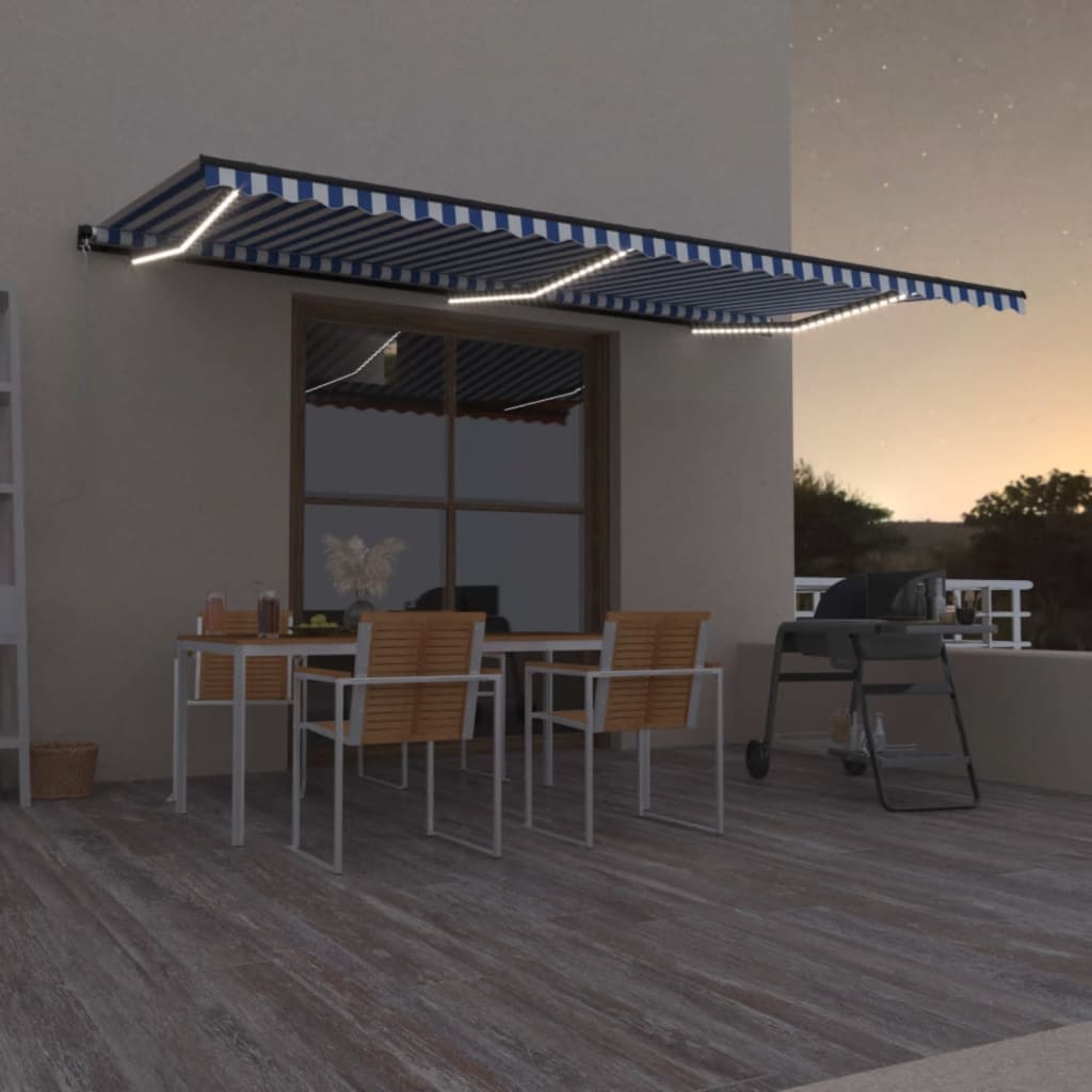 Toldo manual retráctil persiana LED crema 3,5x2,5m