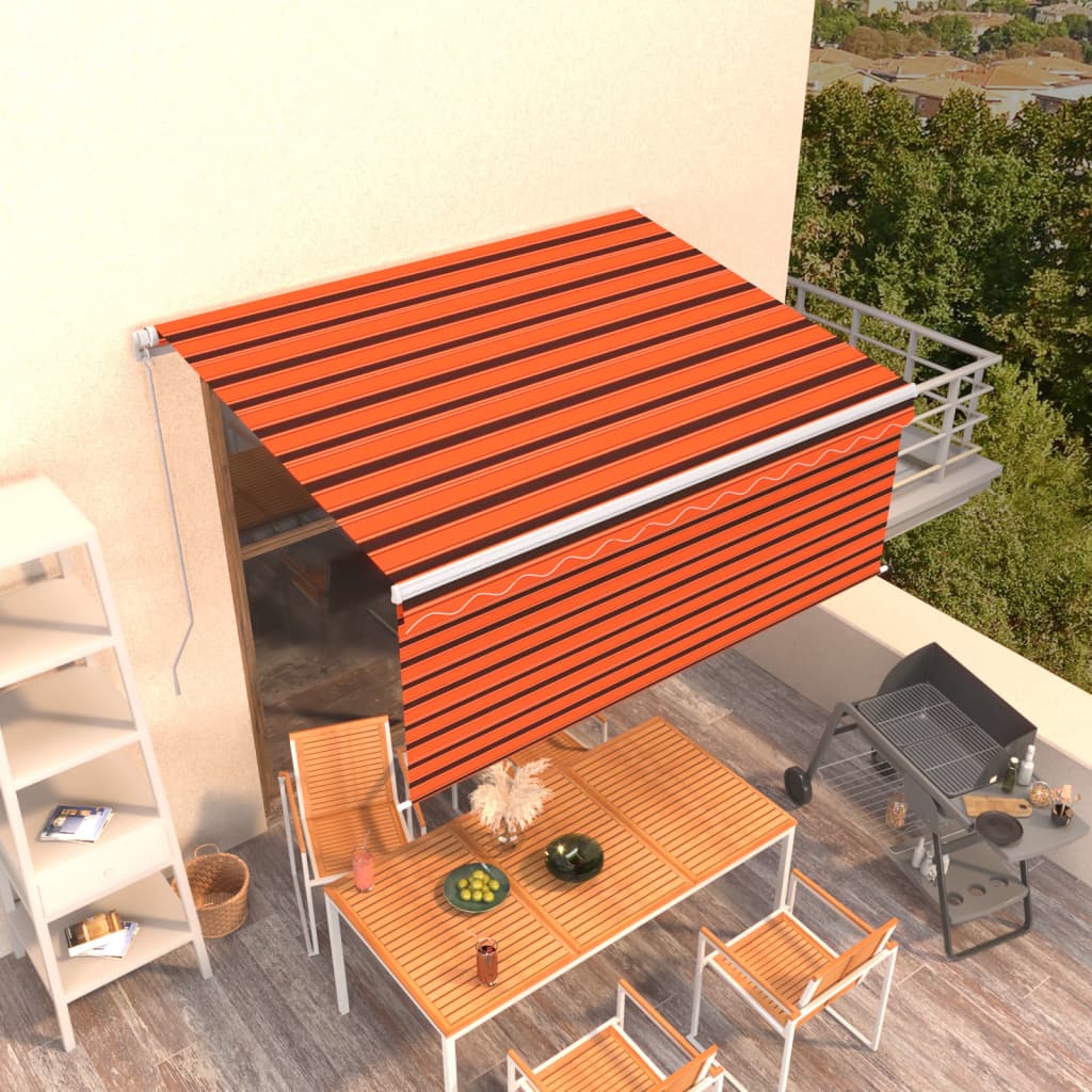 Toldo retráctil manual con persiana 4x3 m naranja y marrón